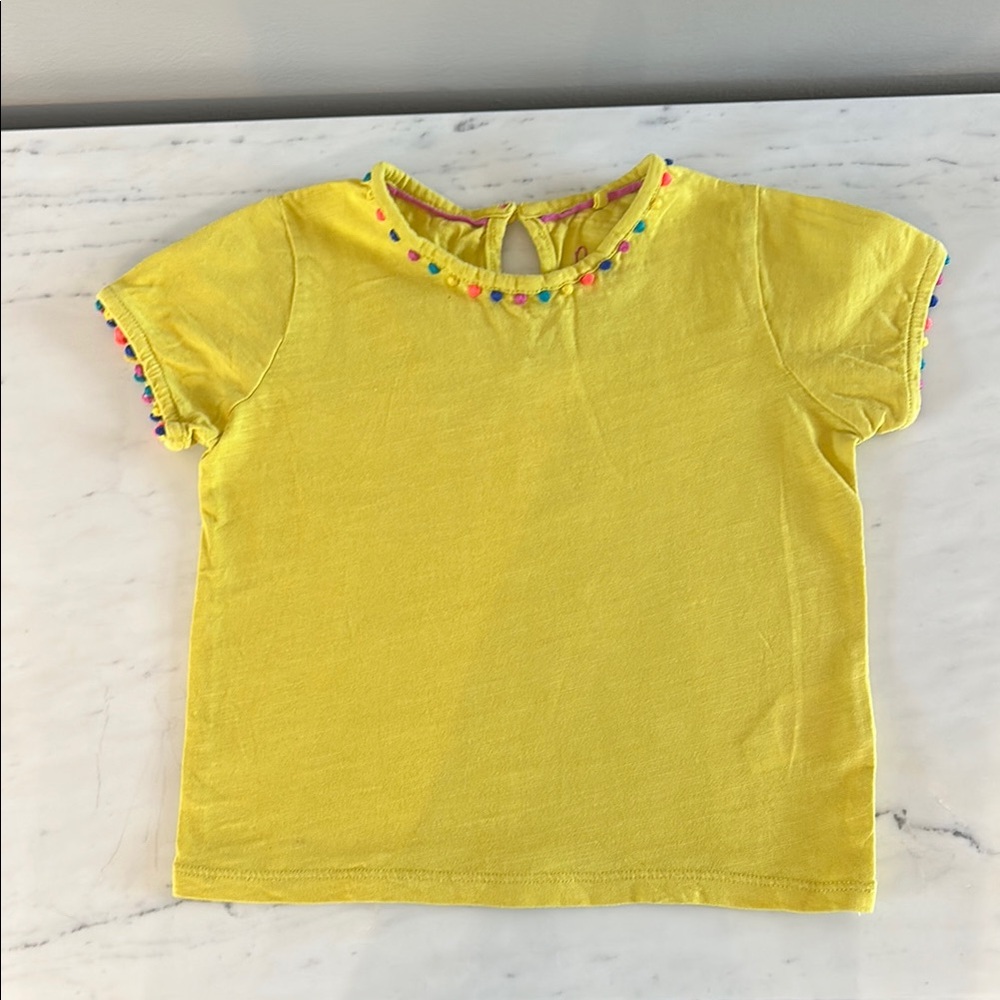 Boden 3-4T Yellow Shirt with Colorful Pom-Pom Trim
